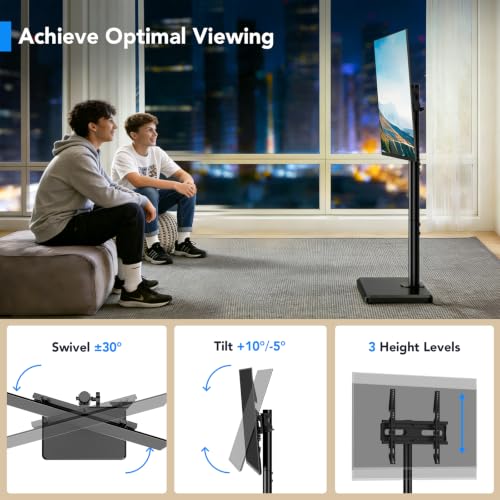 AX WABER Black Floor TV Stand with Mount for 26-60 Inch Flat Screens, Height Adjustable, Swivel & Tilt, Space-Saving Wood Base