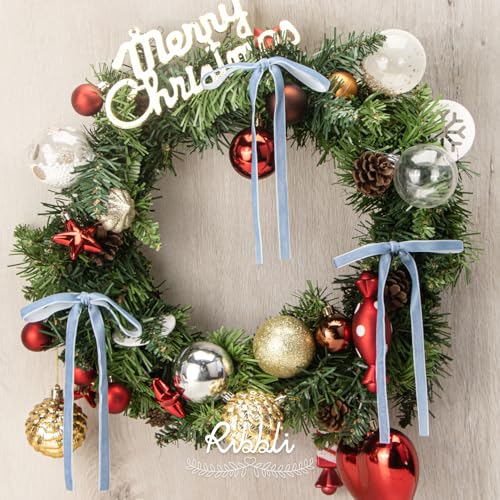 Ribbli Velvet Christmas Tree Bows Dusty Blue 24-Pack | 5x7 Inch, 3/8" Wide