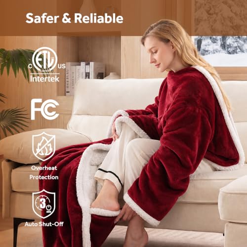 Heated Snuggle Wearable Blanket with Foot Pocket & Sleeves - Red, 70x50" - Christmas Variation