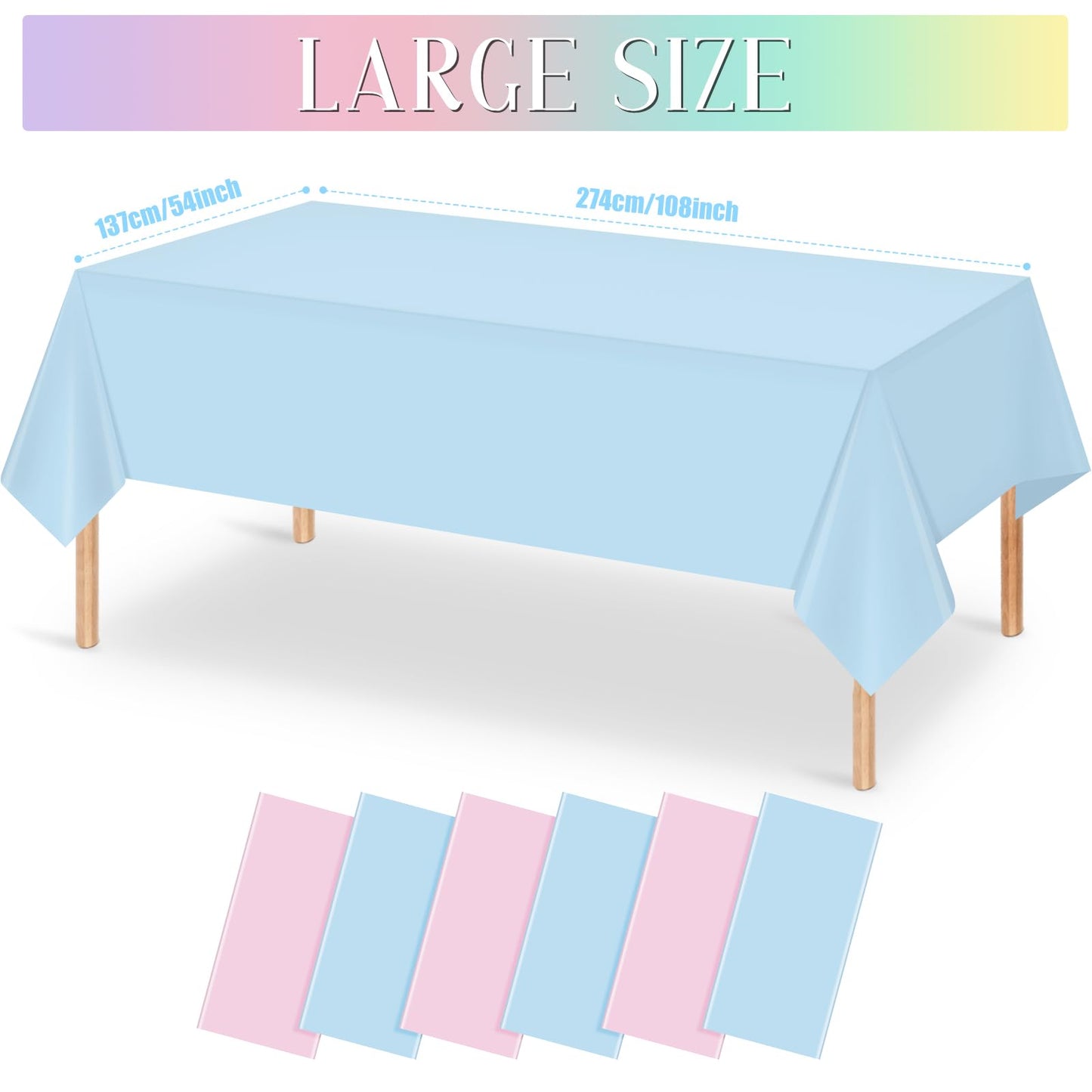MASHAN 6Pack Round Gender Reveal Tablecloths,Disposable Plastic Pink and Blue Tablecloth,Table Covers for Boy or Girl Baby Shower Party Decorations,84 Inch