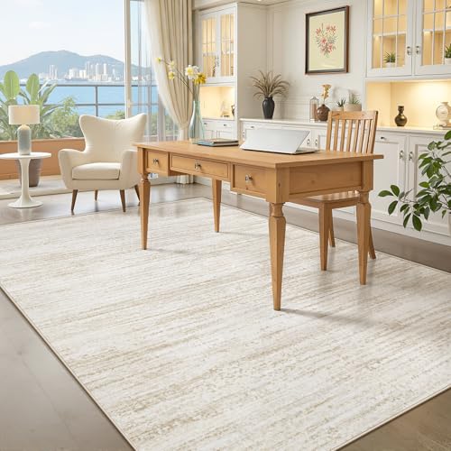 Beige 5x7 Modern Washable Non-Slip Area Rug for Living Room, Bedroom, Kitchen