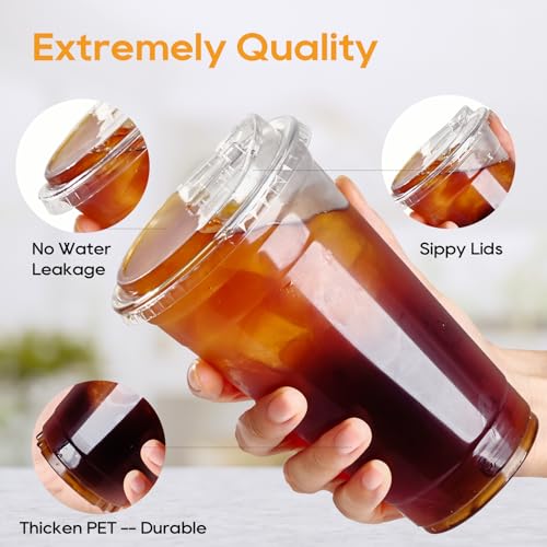 Turbo Bee 24 oz Disposable Plastic Cups with Strawless Lids - 200 Pack