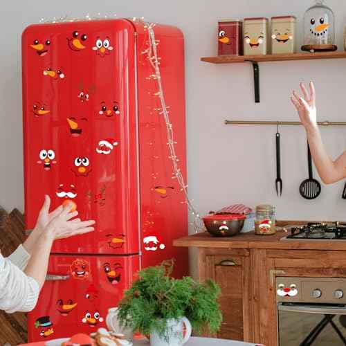 CCINEE 60pcs Christmas Stickers for Crafts, Santa Claus Snowman Reindeer Face Stickers Self Adhesive Glass Window Vinyl Decals for Holiday Wall Door Water Bottles Ornament