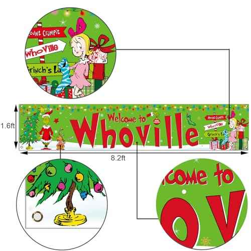 Sunwer Merry Christmas Fence Banner Green Elf Xmas Winter Holiday Party Decor Yard Porch Sign Decoration Photo Booth Backdrop (Green-A)