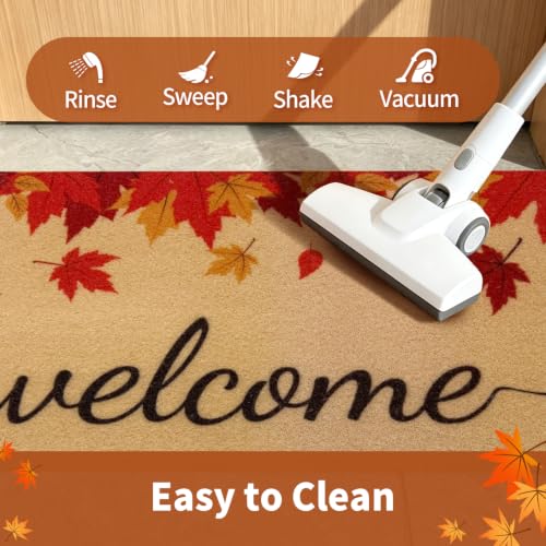 Fall Welcome Door Mat 24x36 Inches with Maple Leaves Non Slip Outdoor Indoor