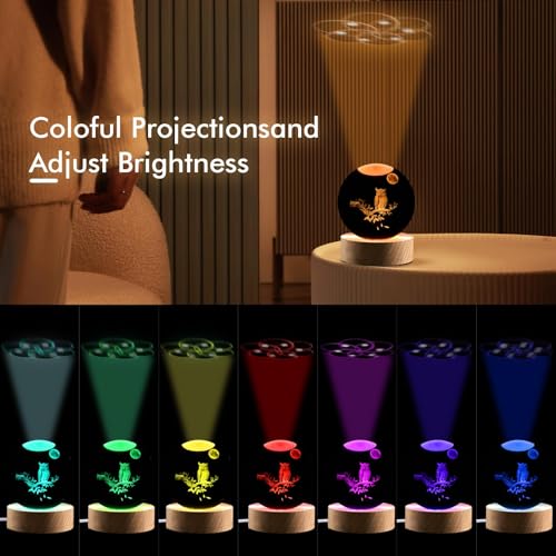 Owl Gifts for Women, 3.15in 3D Figurine Crystal Ball Lamp with Remote Control, Owl Decor for Bedroom, Birthday Christmas Owls Gifts for Kids Girls Boys Women