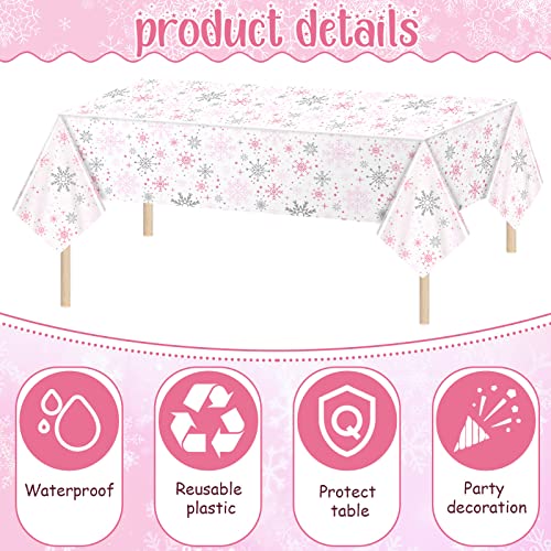 Jecery Pink Snowflake Winter Tablecloths - Set of 6 Waterproof Party Decorations
