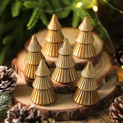 Antique Gold Christmas Tree Place Card Holders, 6-pack