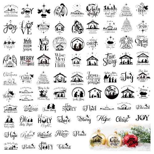 96Pcs Christmas Nativity Decals Stickers for Crafts Vinyl Christmas Word Stickers for Glass Jars Nativity Mason Jar Decals Sticker for Ornaments Ball Glass Cup Bottle Decor(love96)