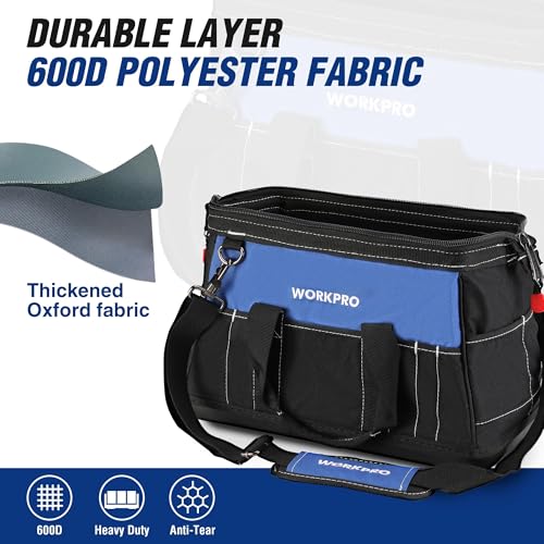 16-Inch Wide Mouth Tool Bag with Waterproof Molded Base - Blue & Black