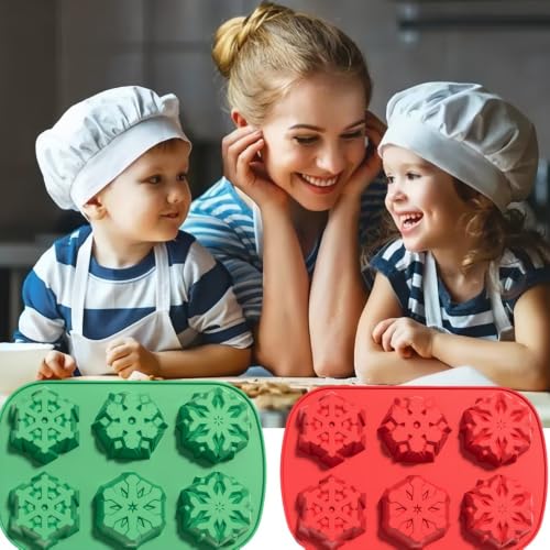 2-Pack Snowflake Silicone Molds for Chocolate, Pudding, Jelly, Muffins - Accfore Green & Red