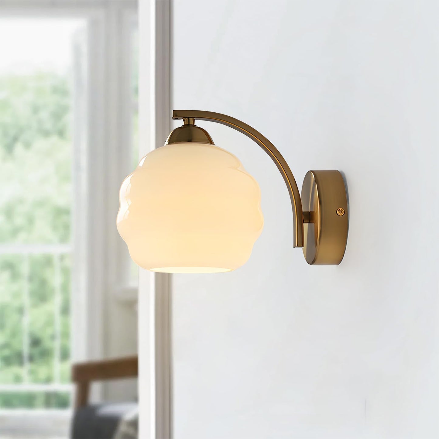 Gold Wall Sconce 1-Light Modern Wall Lighting Fixture Farmhouse Vanity Sconces Lights with Milk White Glass Shade Indoor Wall Sconce Lamp Wall Mount Light Fixture for Bedroom MWL02-1A