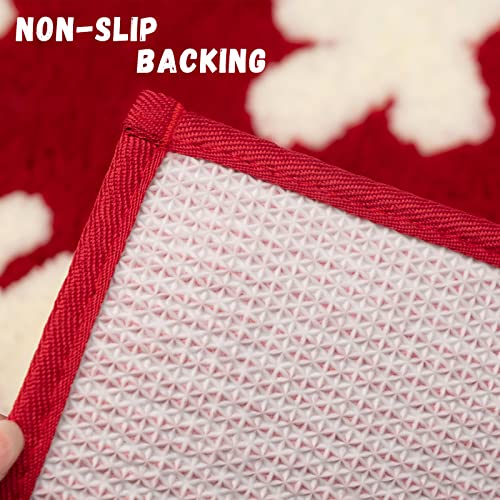 Dexde Christmas Red Runner Bath Mat 24”x60” Non-Slip Microfiber, Absorbent Bath Rug