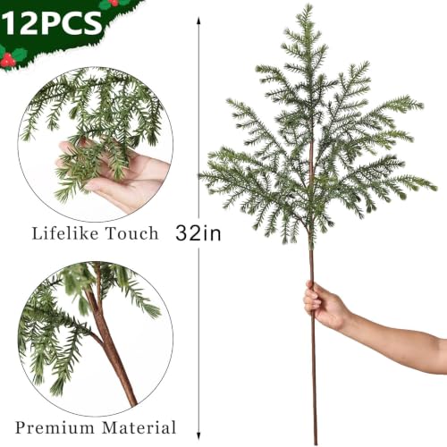 12 Pcs 36-Inch Lifelike Artificial Norfolk Pine Branches for Vase Decor - GLIDLION