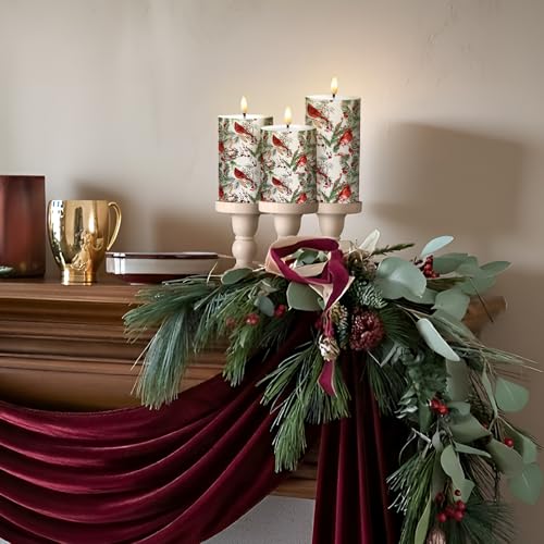 Conelist Red Cardinal Christmas Flameless Candles with Remote - 3 Pack