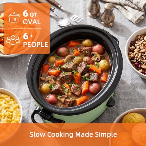 AURYAO 6 Quart Slow Cooker with Locking Lid, Includes 5 Liners, Green
