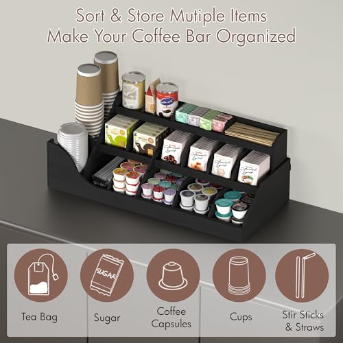 Large 3-Tier Coffee Station Organizer with 18 Compartments - Extra Large Capacity, Black, Variation of This Listing