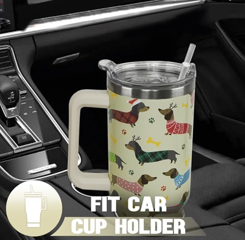 Dachshund 40 oz Tumbler with Handle & Straw - Red Dachshund Christmas Travel Mug