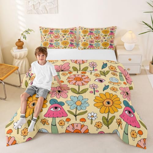 Castle Fairy 70s Retro Floral Bedding Comforters King Size,Hippie