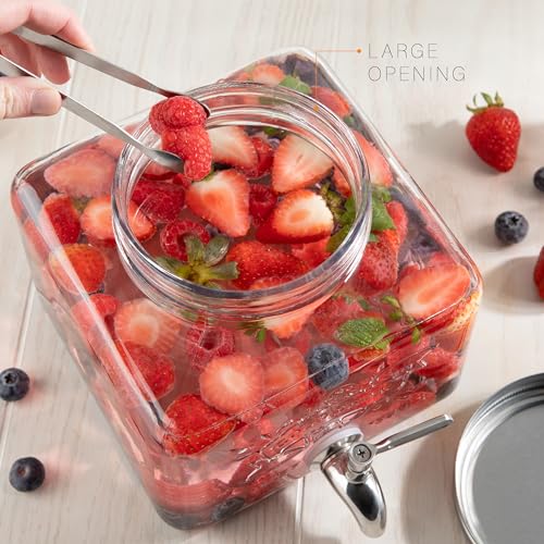 Glass Beverage Dispenser with Stainless Steel Spigot - 1 Gallon Mason Jar Style Drink Dispenser for Fridge & Outdoor Use
