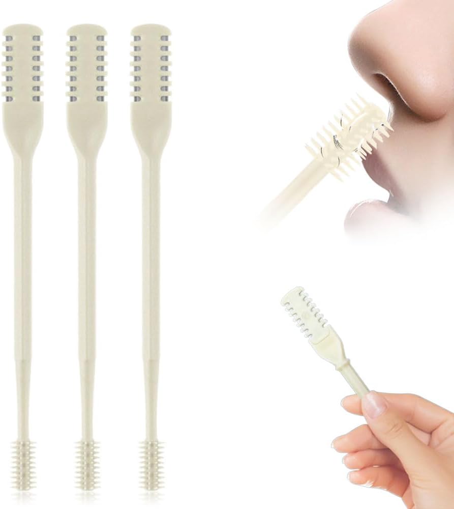 Skiennix Nasal Hair Cutter - 360° Rotating Nose Hair Trimmer with Ear Picker | Travel Essentials (Beige, 3 Packs)