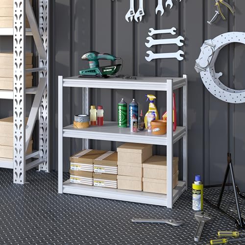 Elitehouse White 3-Tier Heavy Duty Metal Garage Shelving - Adjustable Storage Rack