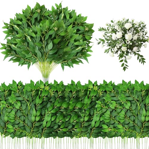 Suncalla 120 Pcs Italian Ruscus Artificial Greenery Stems Bulk for DIY Decor