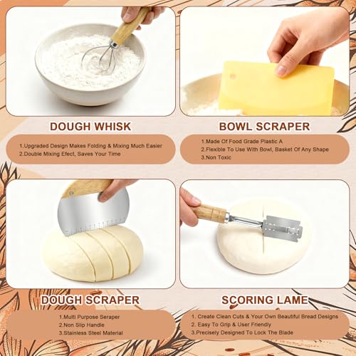 Qalvyn Yellow Sourdough Starter Kit with Proofing Baskets & Accessories — Beginner Baking Set