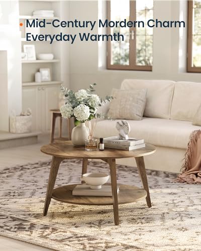 Round Coffee Table 2-Tier Living Room Center Table Brown 31.7"Dia