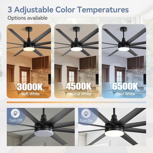 Black 72-Inch Ceiling Fan with Lights & Remote Control - Reversible Blades, 6-Speed DC Motor, Timer