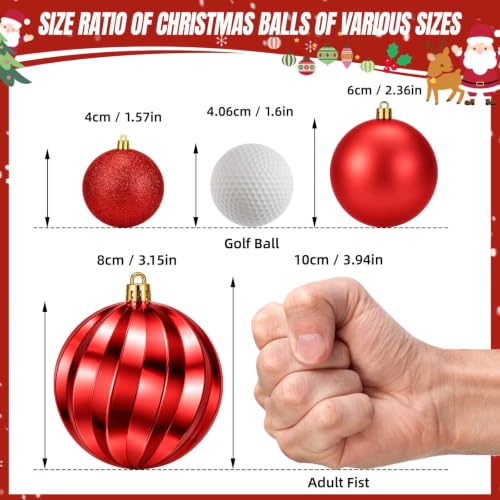 54pcs Red Christmas Ball Ornaments Set - Shatterproof, 3 Sizes, Assorted Finishes