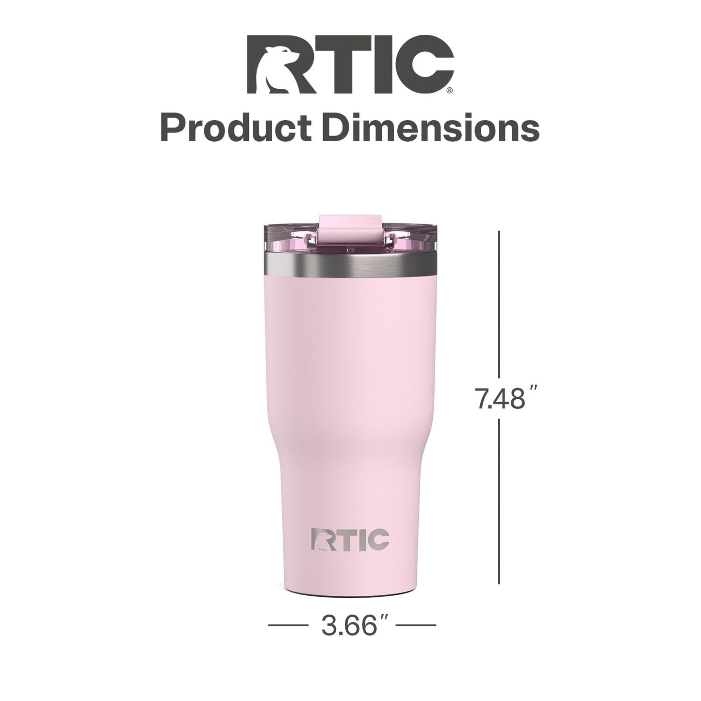 RTIC 20oz Essential Tumbler with Lid, Ceramic Lined, Insulated, Stainless Steel, Metal, Double Wall Vacuum-Insulation, Travel Cup for Iced Coffee, Tea, Hot and Cold Drink, Pale Pink