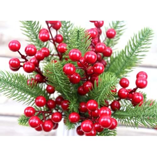 20 Pcs Red Berry Stems, 8.3" Holly Christmas Berries Stems for Christmas Tree Picks Decorations Crafts Holiday and Home Decor