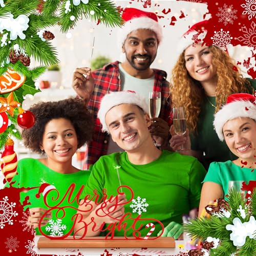 Teenyyou Merry and Bright Engagement Table Sign Gold Metal Christmas Centerpiece