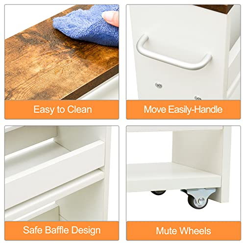 White TEAMIX Slim 4-Tier Rolling Storage Cart for Narrow Spaces, Kitchen & Laundry
