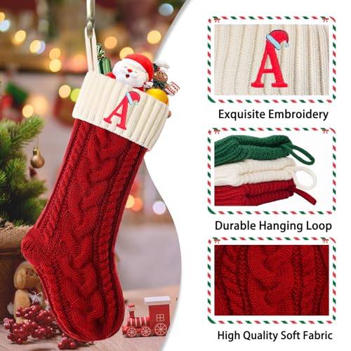 Guccde 18 Inch Christmas Stocking with Initial A - Personalized Monogram Knit Stocking, Red & White