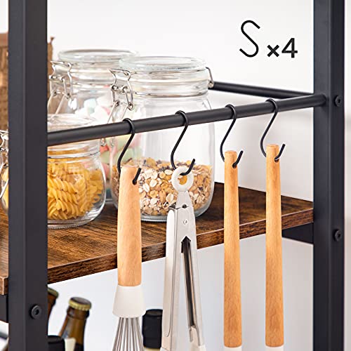 Kitchen Island with Wine Rack and Hooks, Rustic Brown 3-Tier Food Prep Station