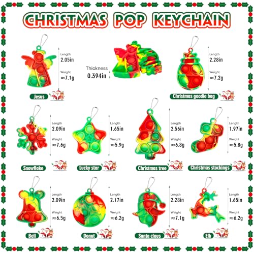 Genuvi 30PCS Christmas Pop Fidget Keychain Toys Bulk Christmas Party Favors Kids