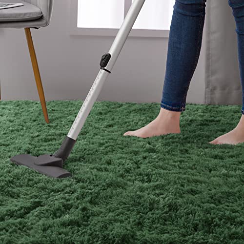 Dark Green 8x10 Plush Shaggy Rug for Living Room & Bedroom - Non-Slip, Machine Washable