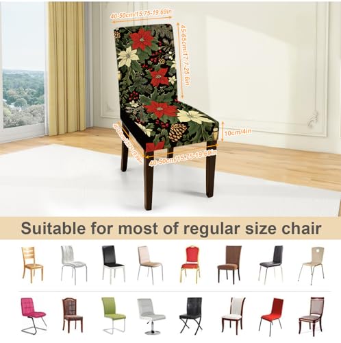 THISFIND 6/03 Christmas Chair Covers for Dining Room - Festive Holiday Floral Slipcovers