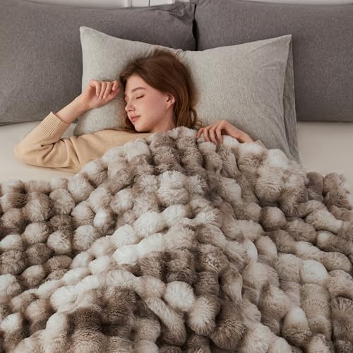 Bubble Faux Fur Throw Blanket - Tie-dye Brown, 60x80 Inches