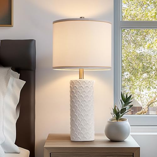HELJIA 27-Inch White Farmhouse Table Lamp Set of 2 - Modern Minimalist Design, Adjustable Color Temperature, Easy Assembly