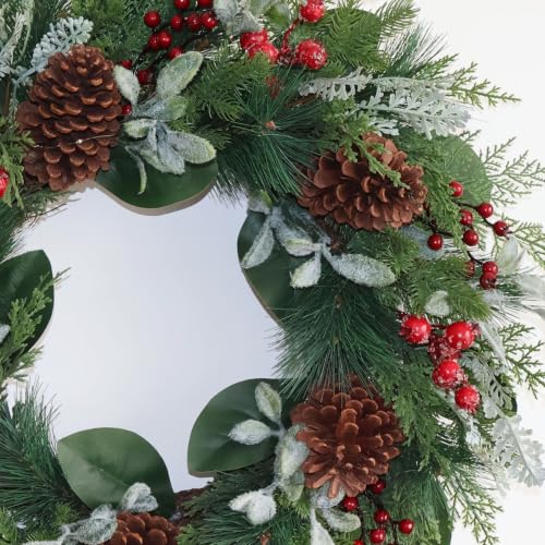 26" Large Christmas Wreath with Lights, Iced Red Berry & Pinecones