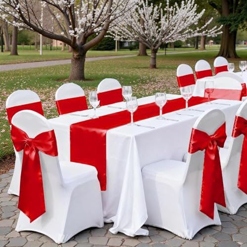 MDS 15 Pc Red Satin Table Runner 12 x 108 Inch - Pack for Wedding