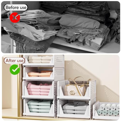 CTSNSLH 5 Pack Stackable Closet Storage Boxes - Multi-Functional Wardrobe Organizers