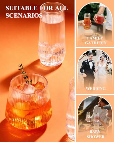 48-Pack Clear Disposable Plastic Cups & Champagne Flutes with Ripple Design