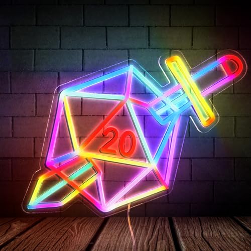 Dimmable Dice Neon Sign for Gaming Room Decor - USB Powered, 16.5x10.6 inches