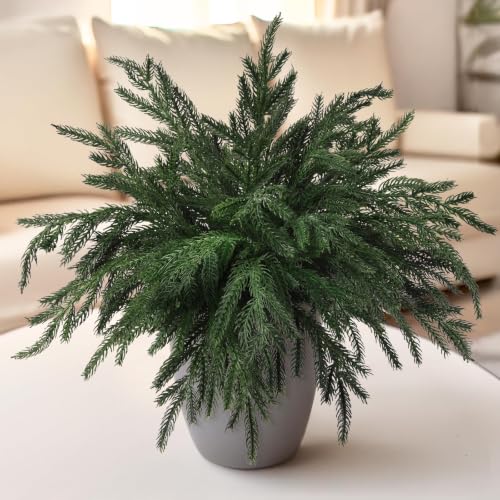 24Pcs Norfolk Pine Stems Real Touch 15" Artificial Christmas Branches