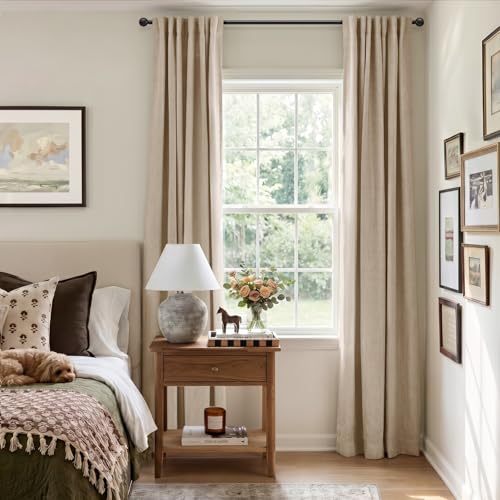 Blackout Linen Look Curtains 50W x 96L - Oatmeal Set of 2, Room Darkening