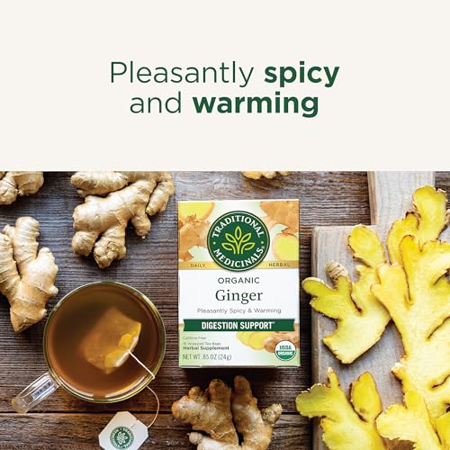 Organic Ginger Tea Bags - Herbal Digestion & Nausea Relief, 96 Count